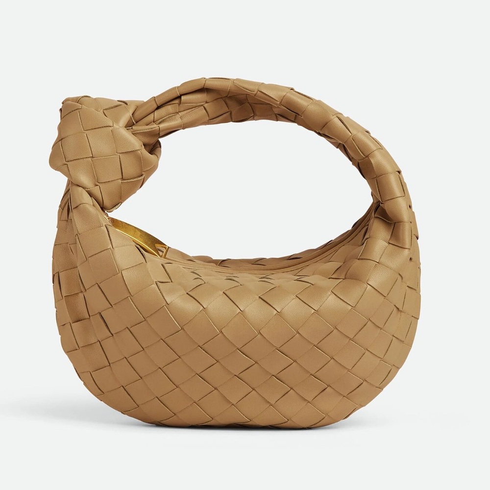 Bottega Veneta Mini Jodie Tan Dark Praline. Calfskin Mini leather top handle bag